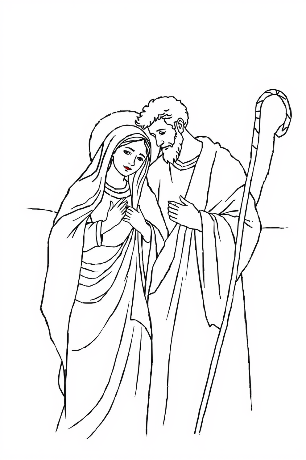 Mary and Joseph line drawing