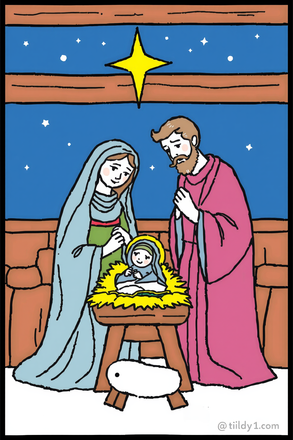 Mary and Joseph with the Nativity Drawing