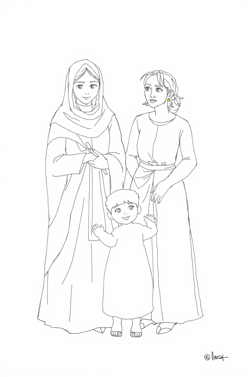 Mary and Martha Line Drawing