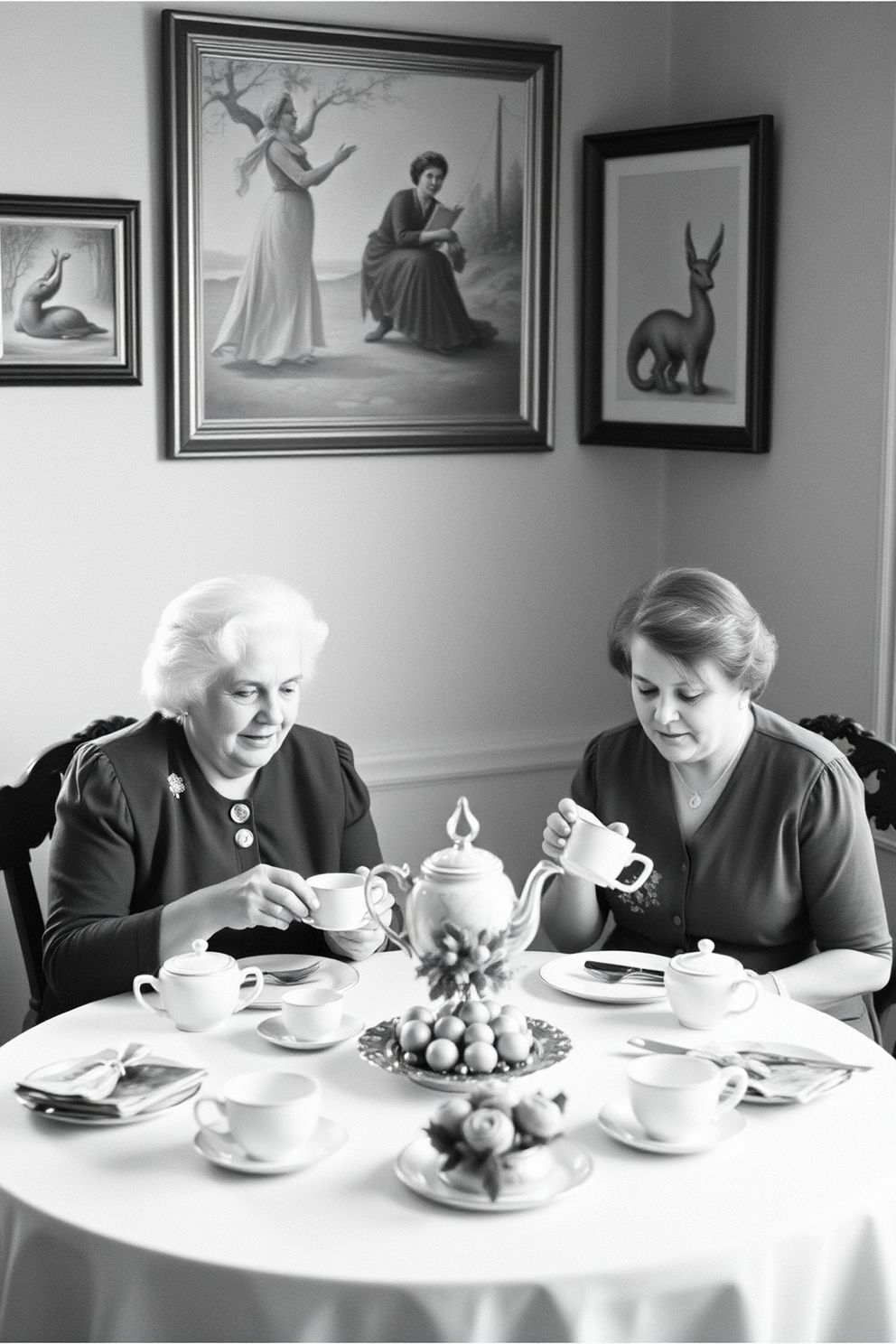 Mary and Marthas Tea Time in Black and White