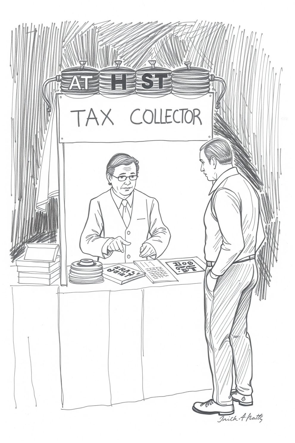 Matthew at His Tax Collector Booth Drawing