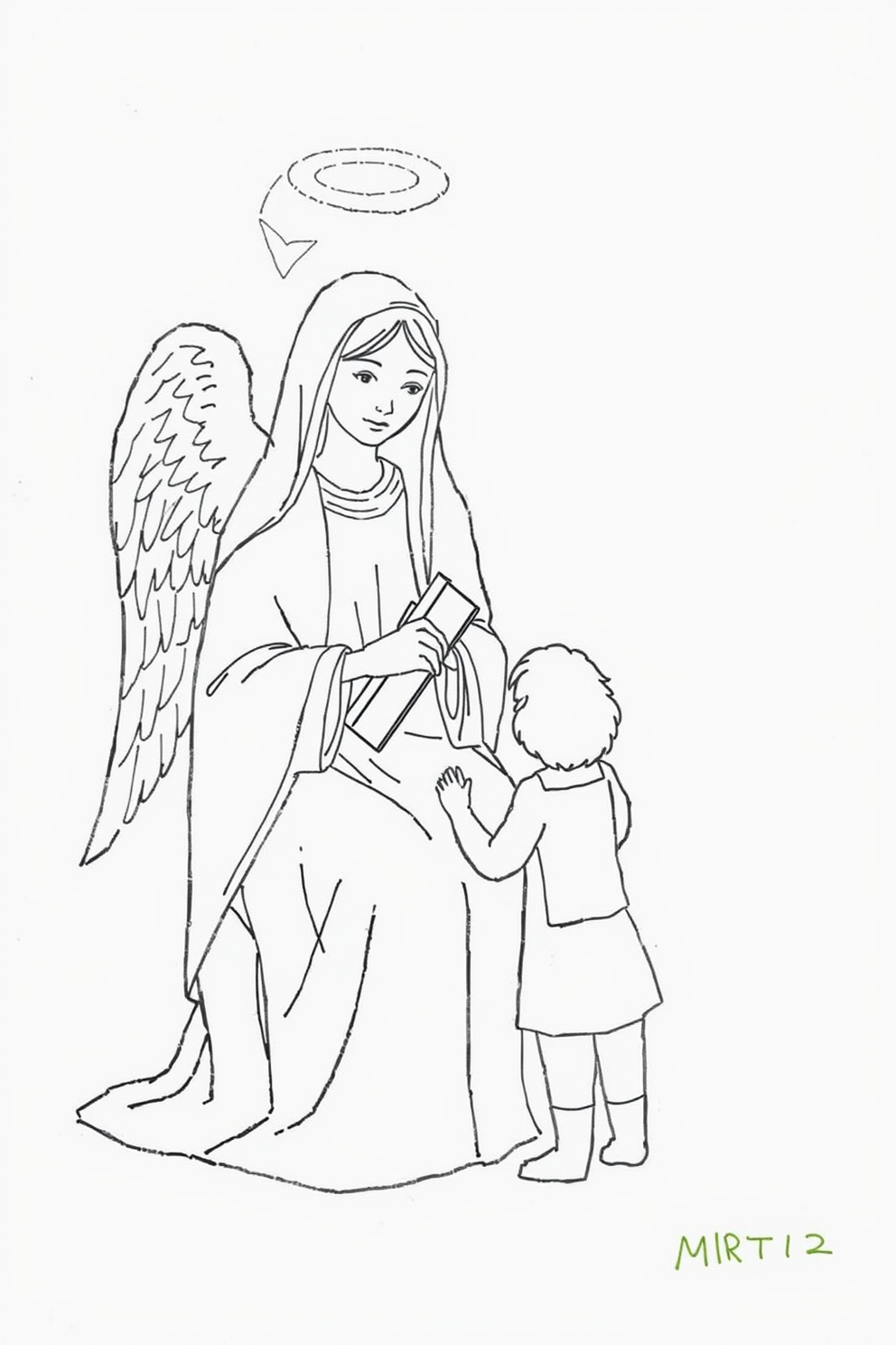 Monoline Angel Visit Mary Drawing