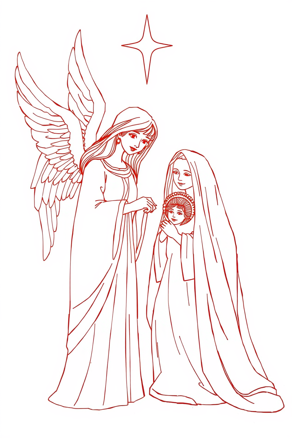 Monoline Angel Visit to Mary Drawing