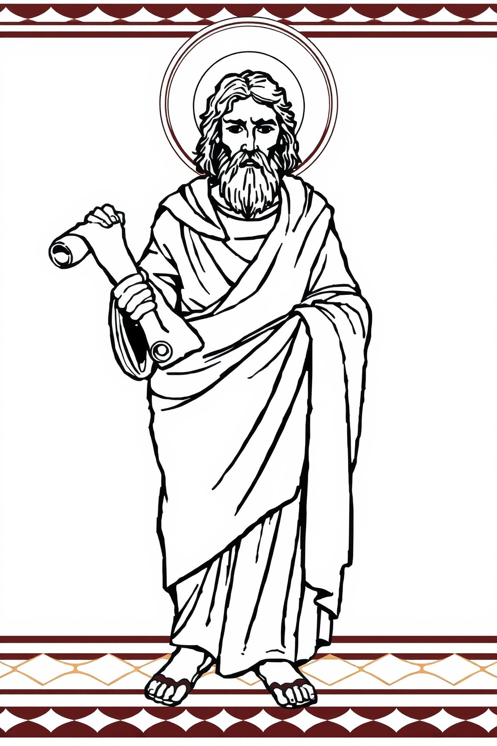Monoline Apostle Paul Holding a Scroll Drawing