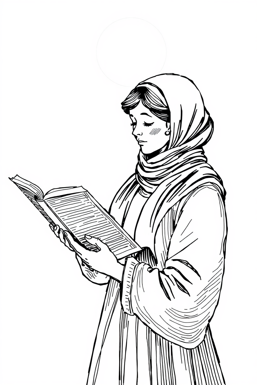 Monoline Caroler Holding a Songbook Drawing