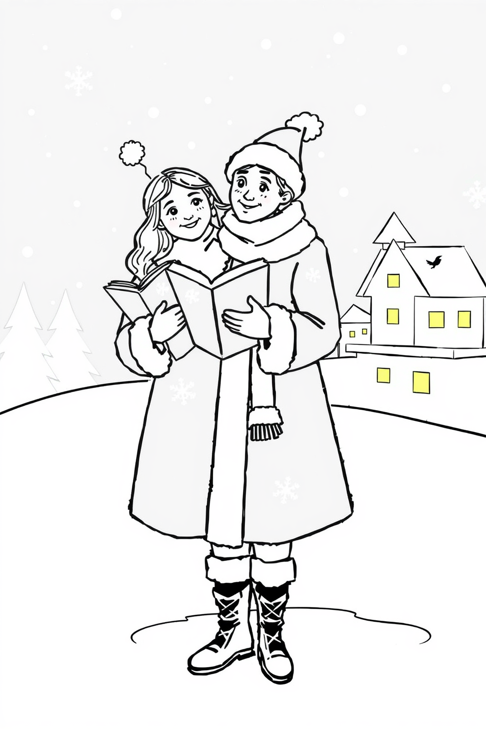 Monoline Christmas Caroler Design Drawing