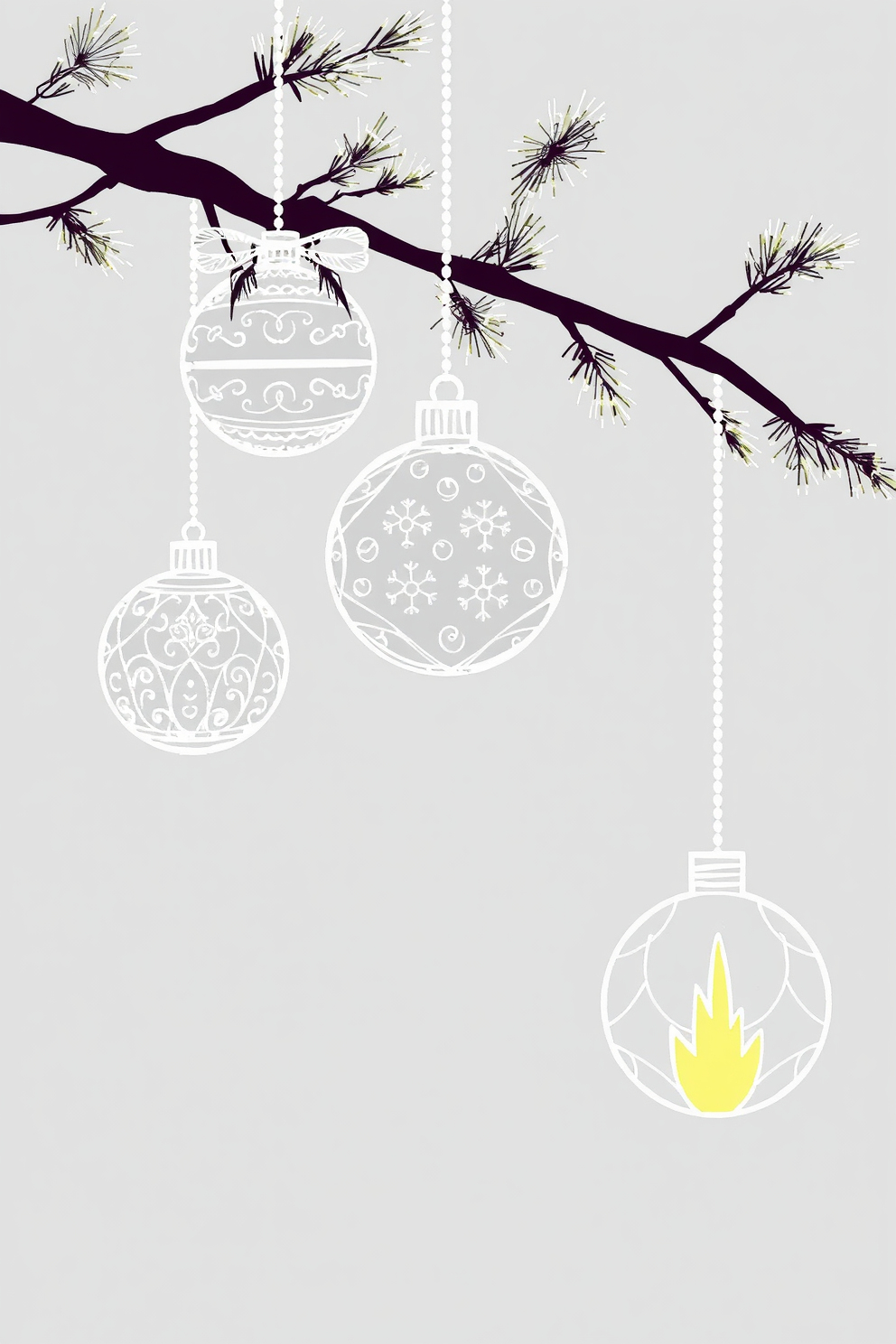 Monoline Christmas Ornaments Hanging by the Fire Drawing