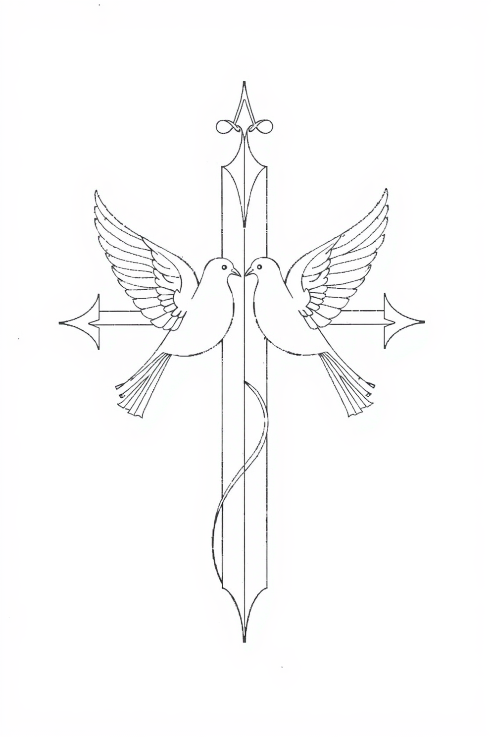Monoline Cross with Doves Drawing