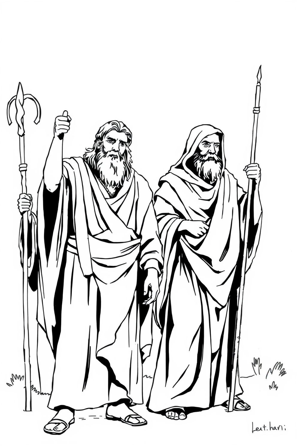 Monoline Drawing of Elijah and the Prophets