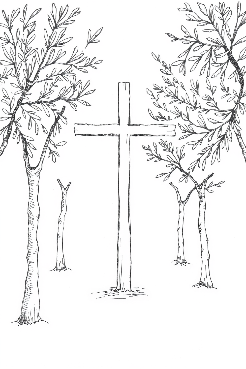 Monoline Drawing of a Cross in the Olive Grove