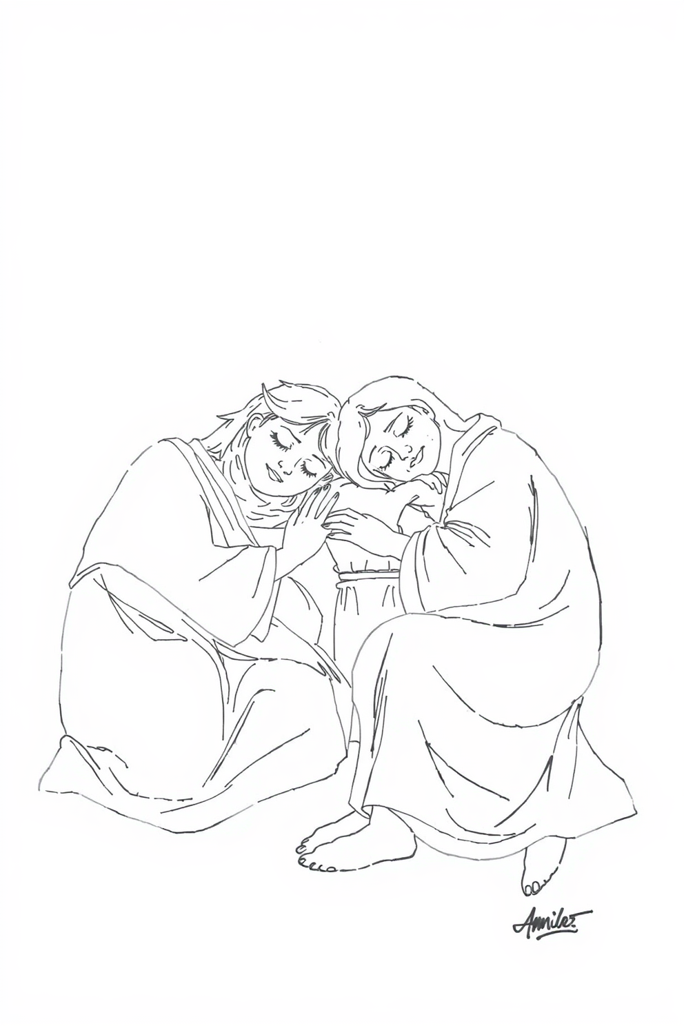 Monoline Drawing of the Disciples Sleeping Drawing