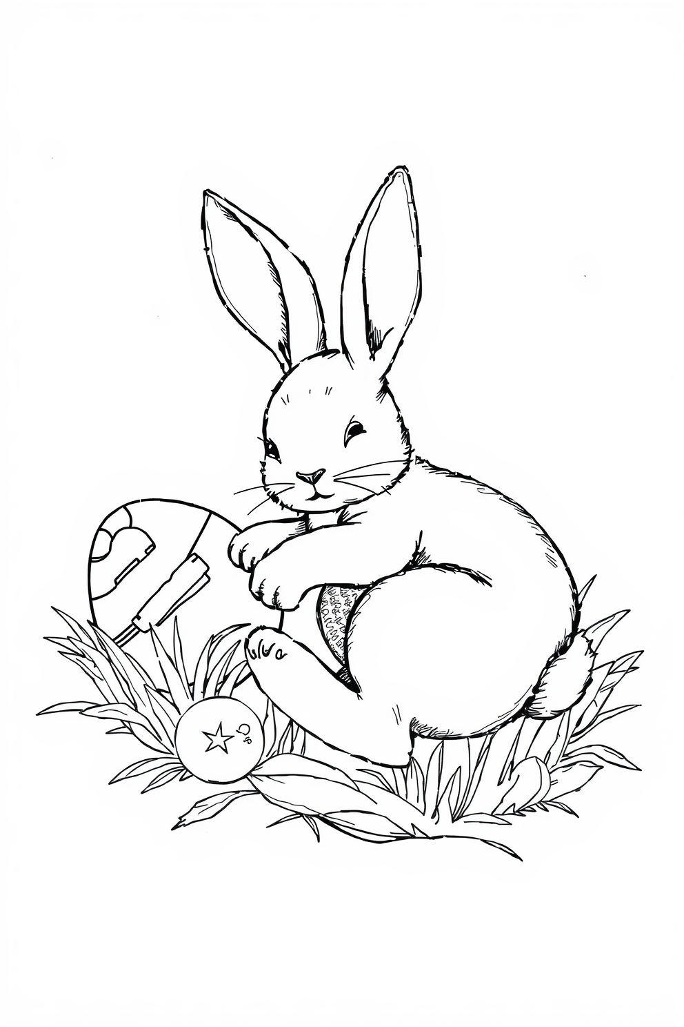 Monoline Easter Bunny Resting on a Bible Drawing