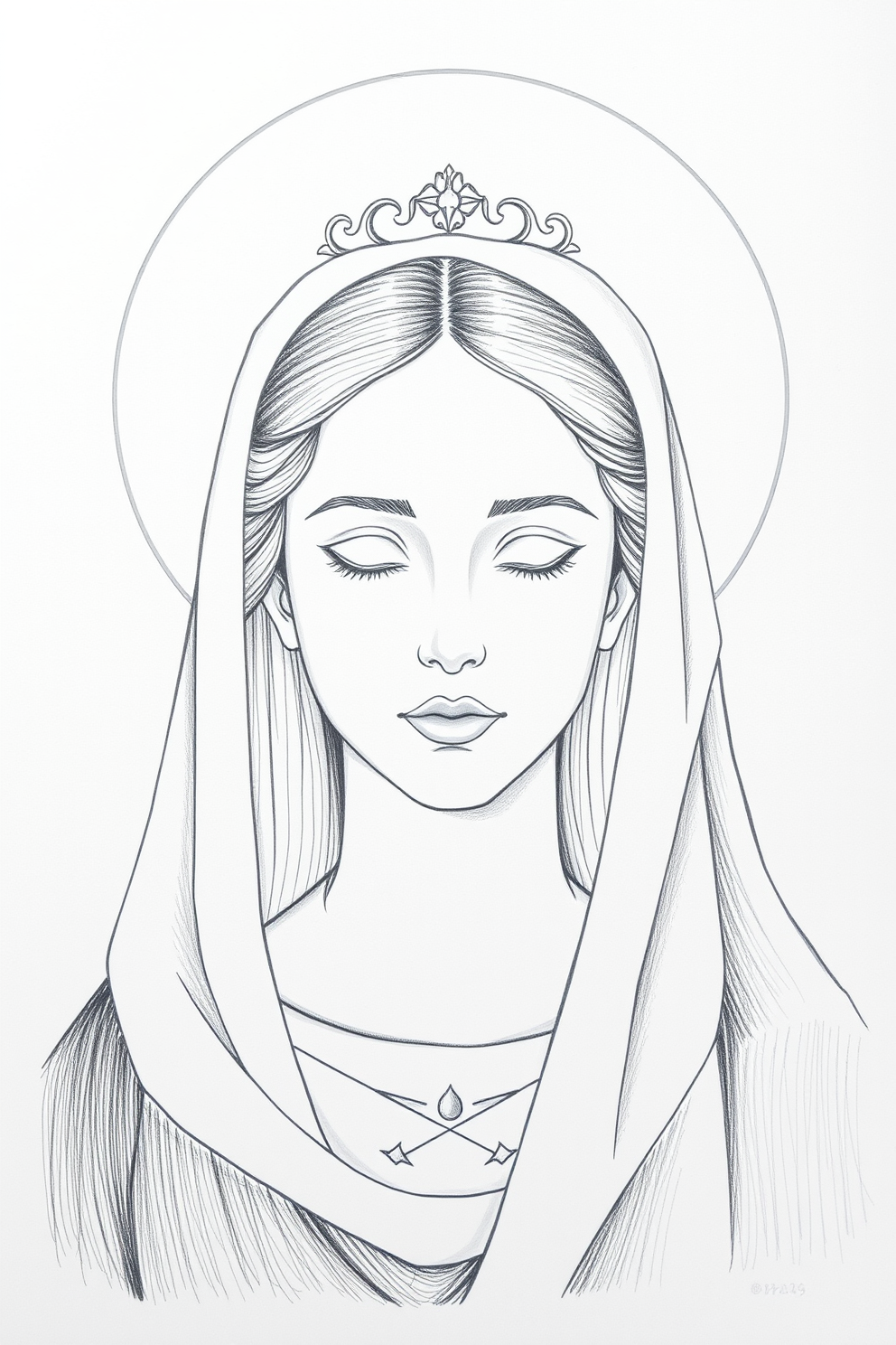 Monoline Immaculate Conception Portrait Drawing