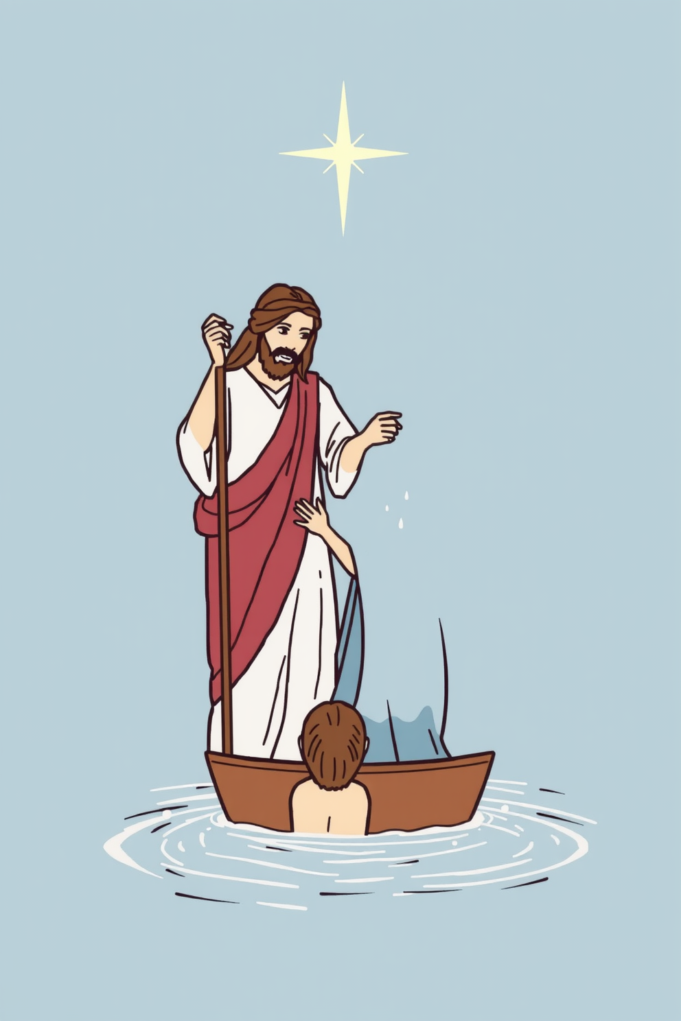 Monoline Jesus Baptism Illustration