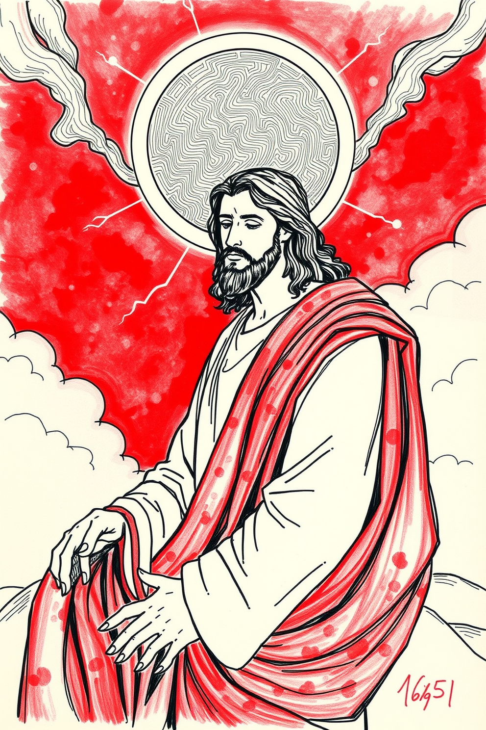 Monoline Jesus Calms the Storm Drawing