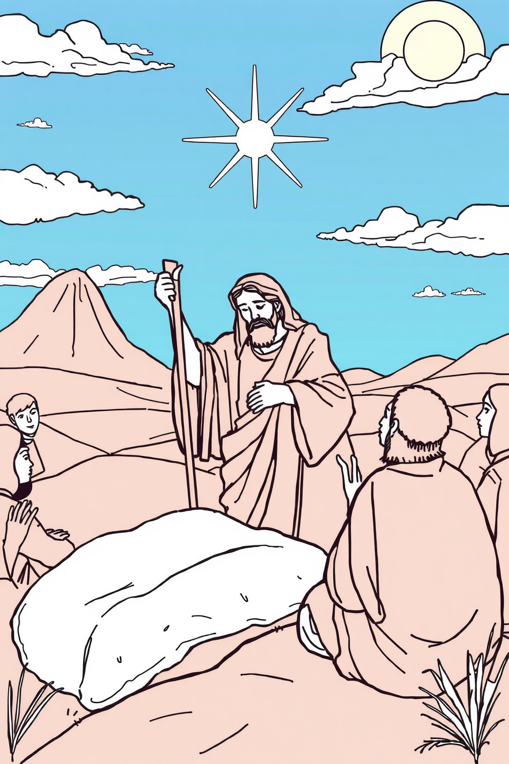 Monoline Jesus Raises Lazarus Drawing