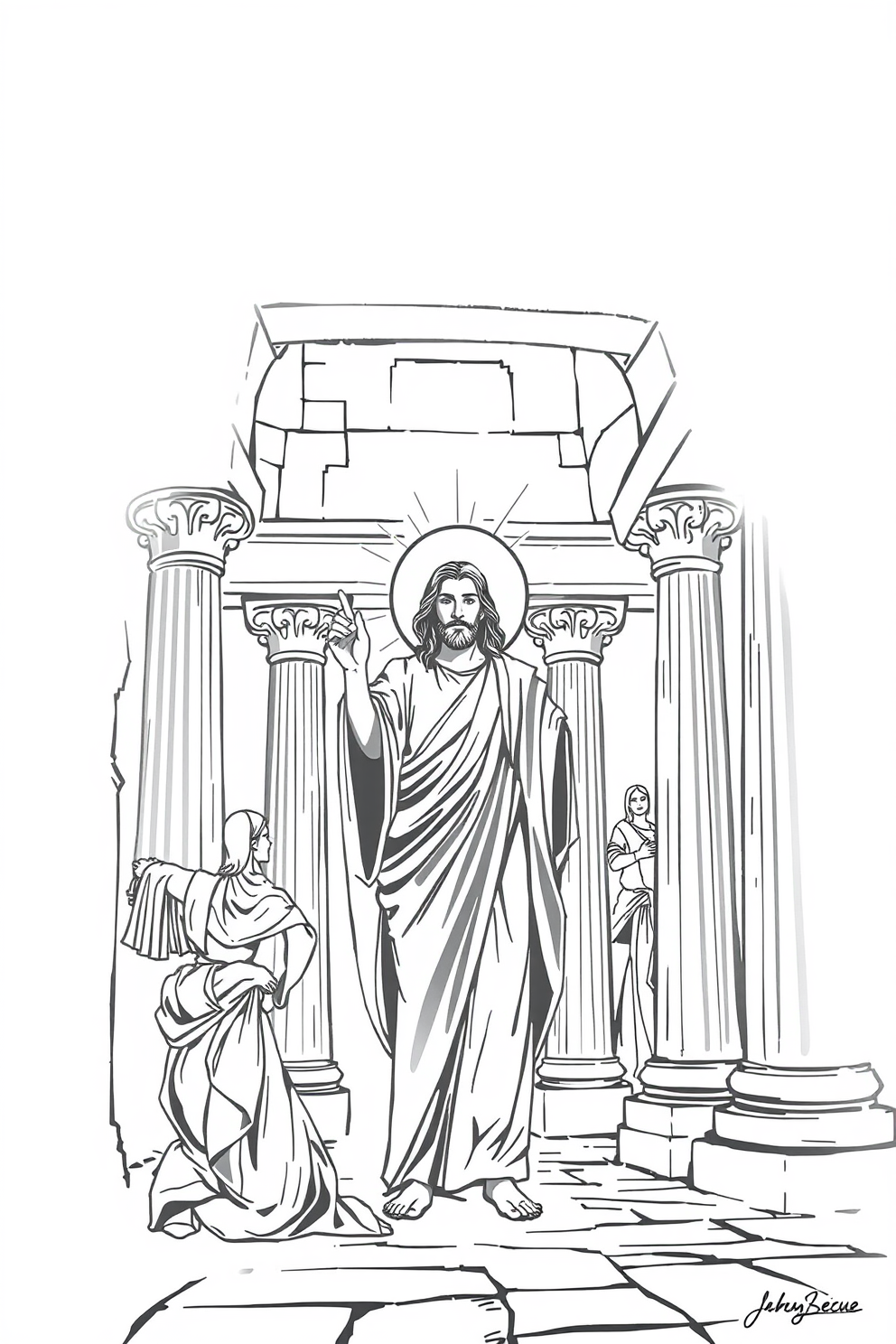 Monoline Jesus in the Temple Drawing