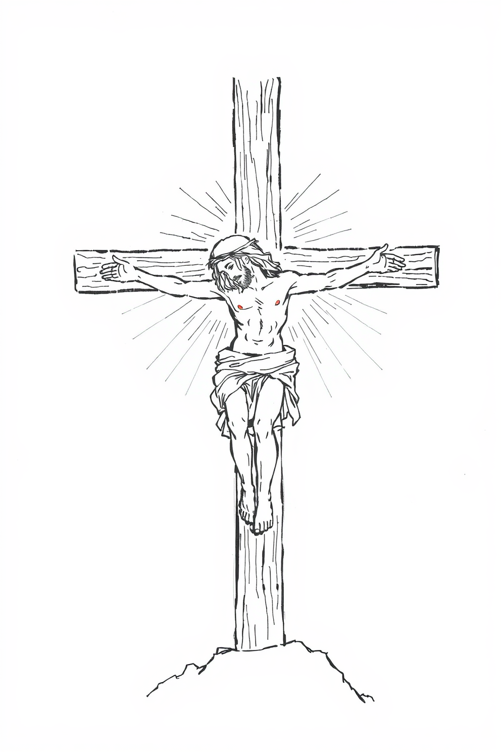 Monoline Jesus on the Cross Drawing