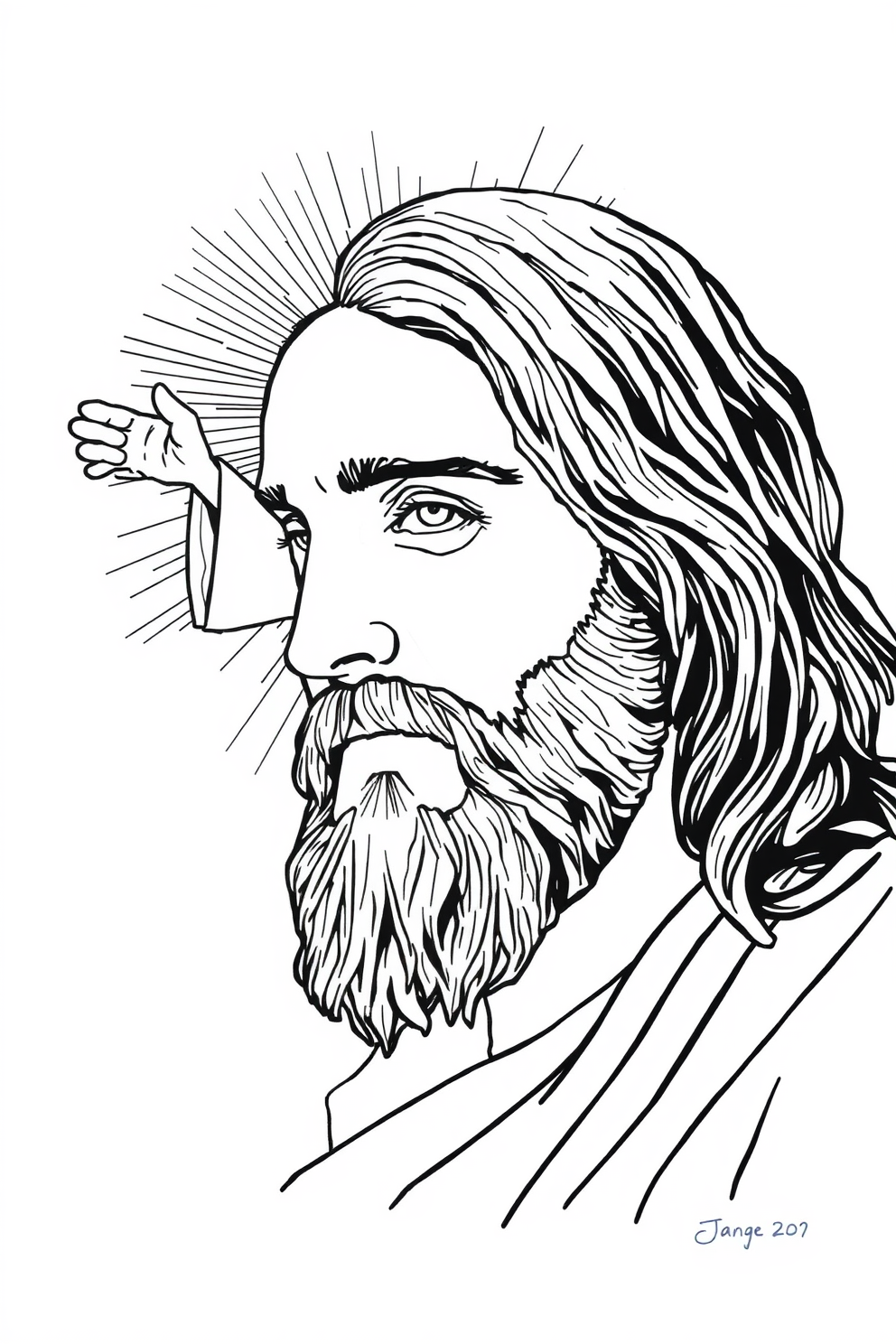 Monoline Jesus, the Light of the World Drawing