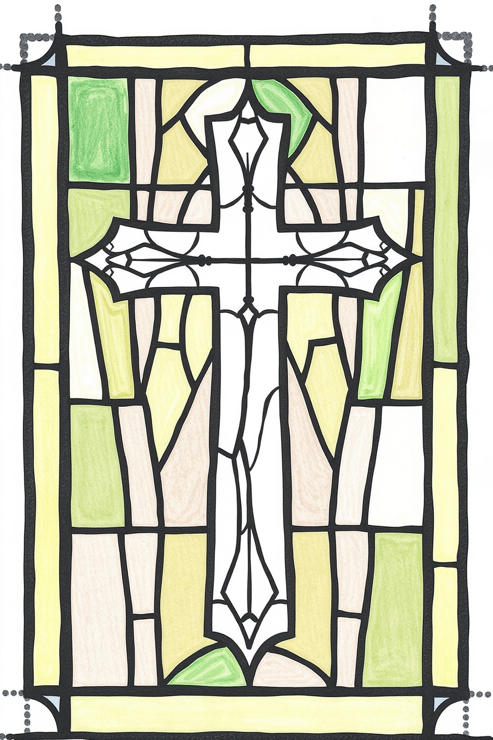 Monoline Stained Glass Cross Drawing