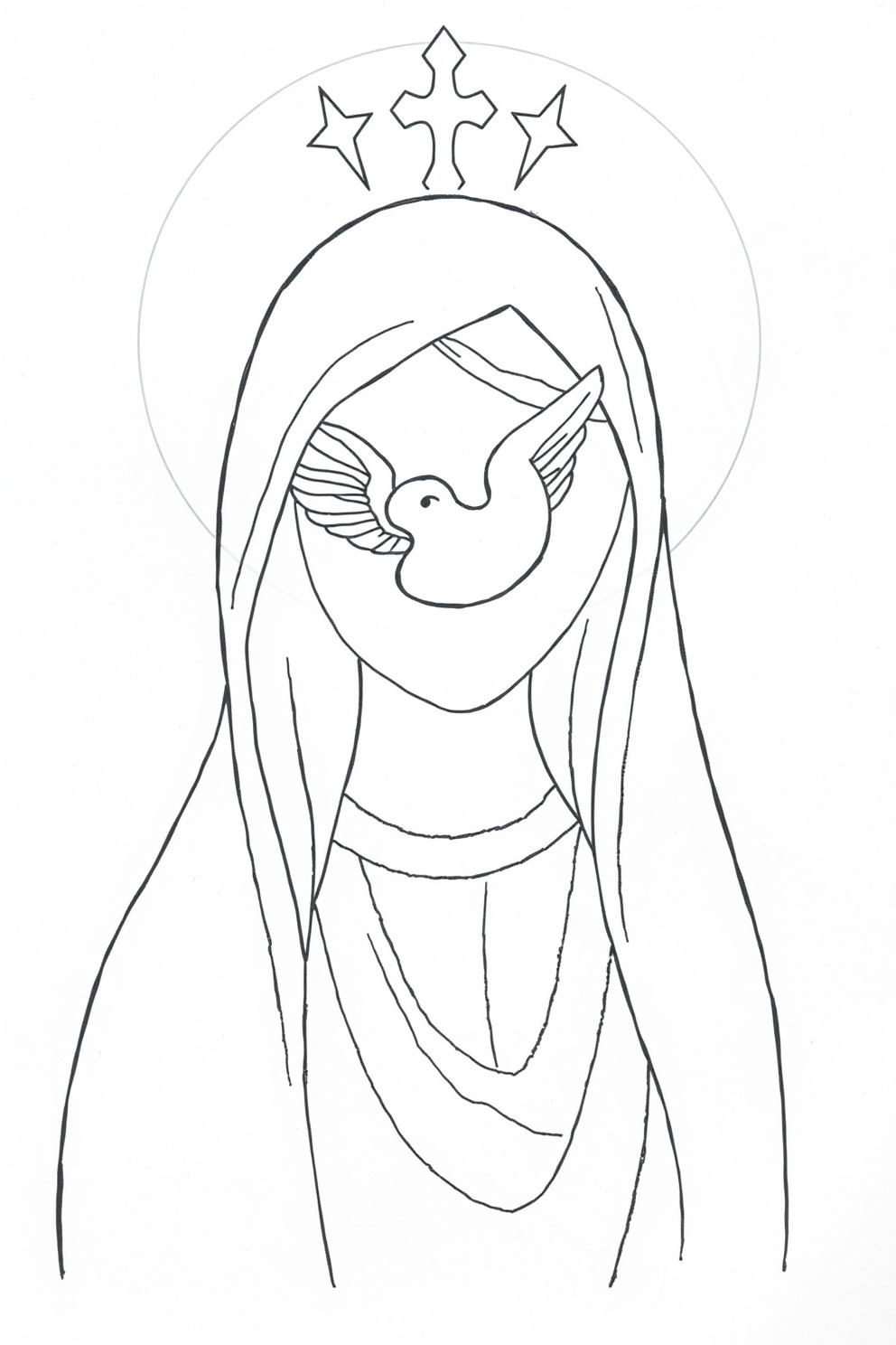 Monoline Virgin Mary with Dove drawing
