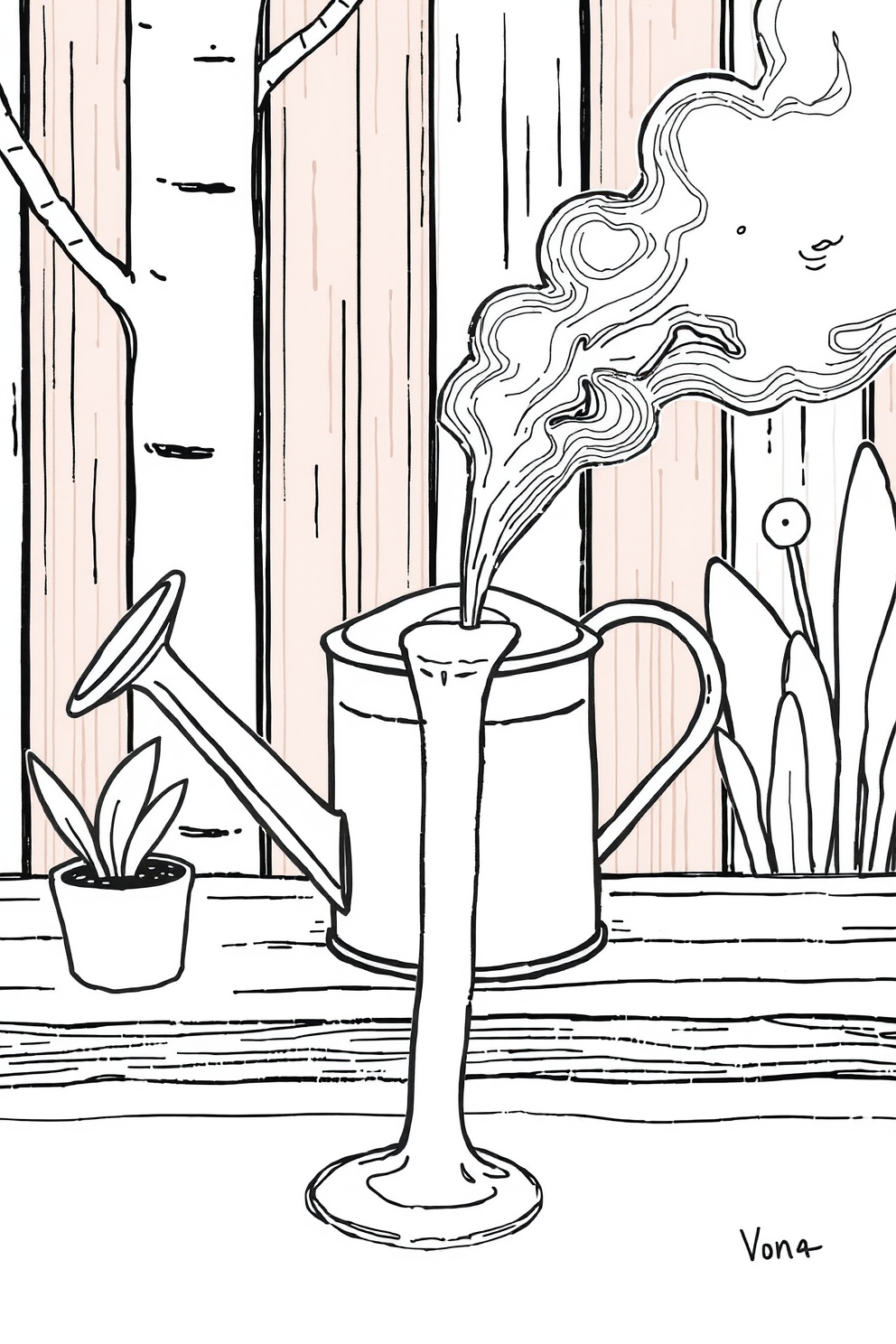Monoline Watering Can Drawing