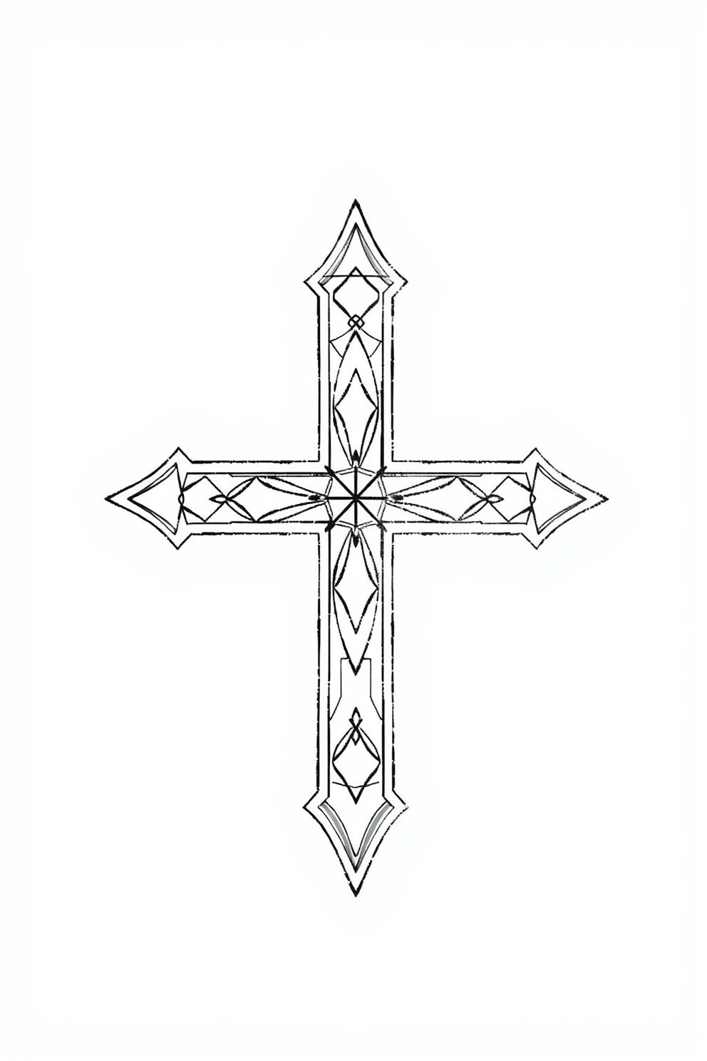 Monoline cross with geometric patterns drawing