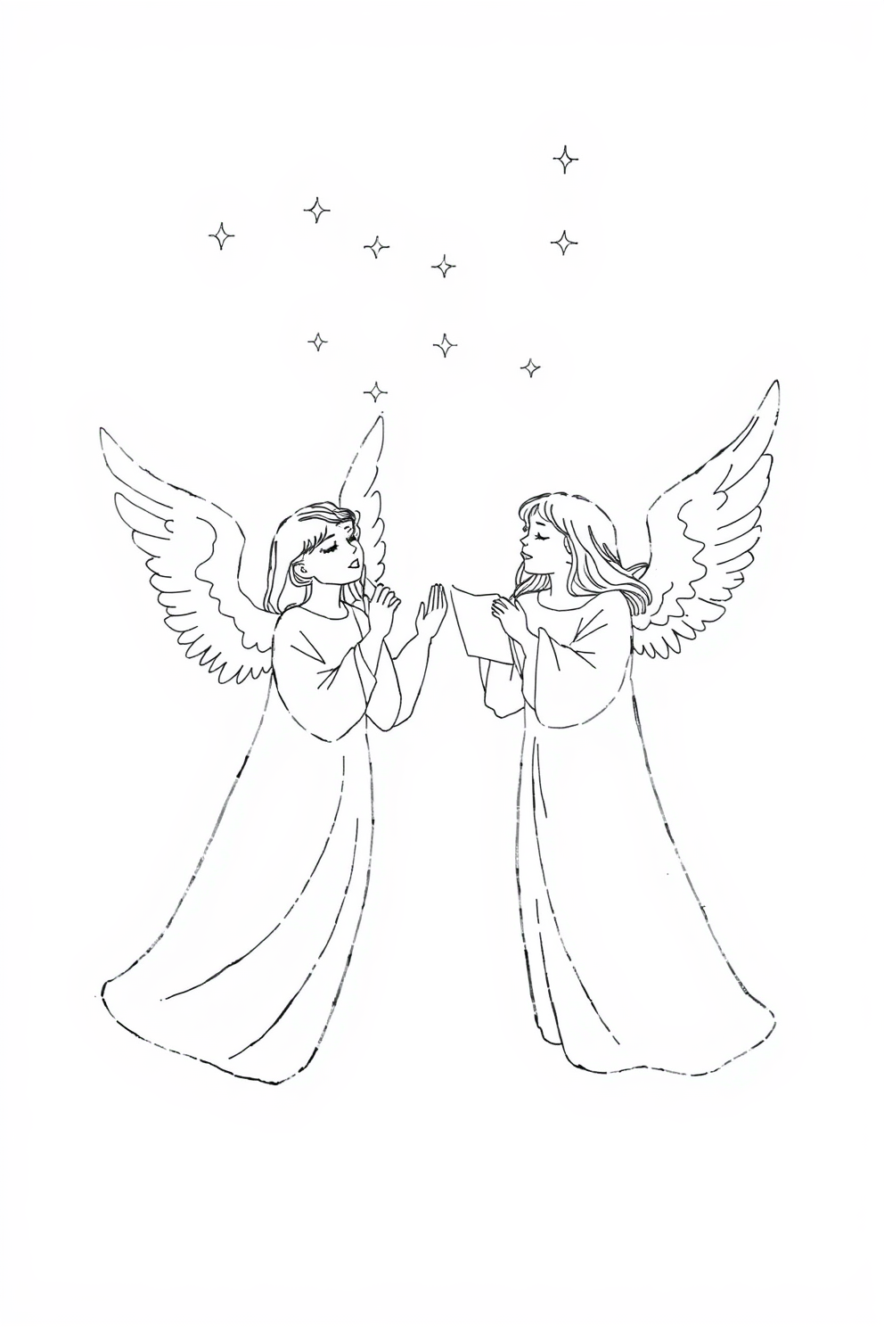 Monoline drawing of angels singing drawing