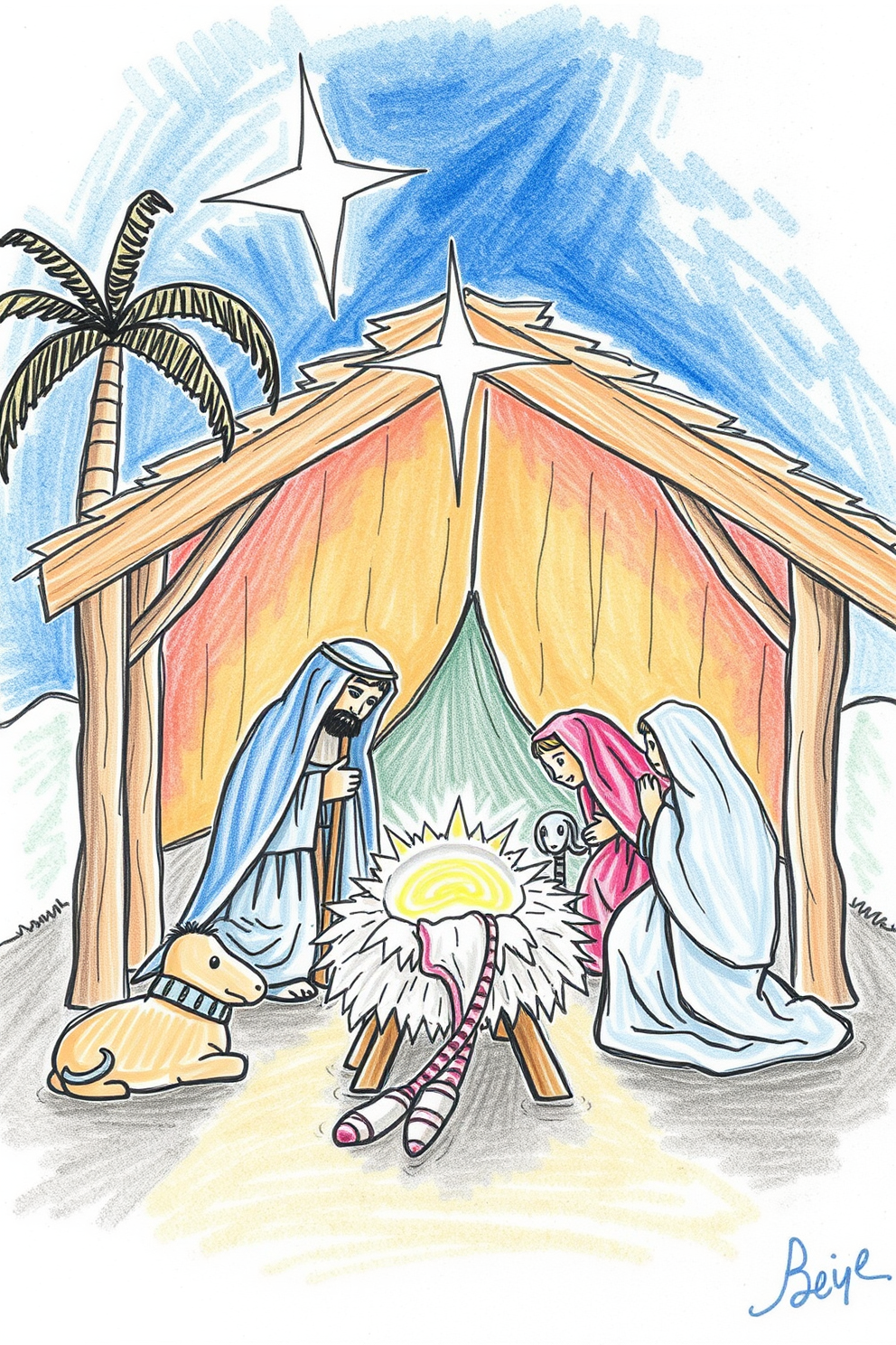 Nativity scene drawing
