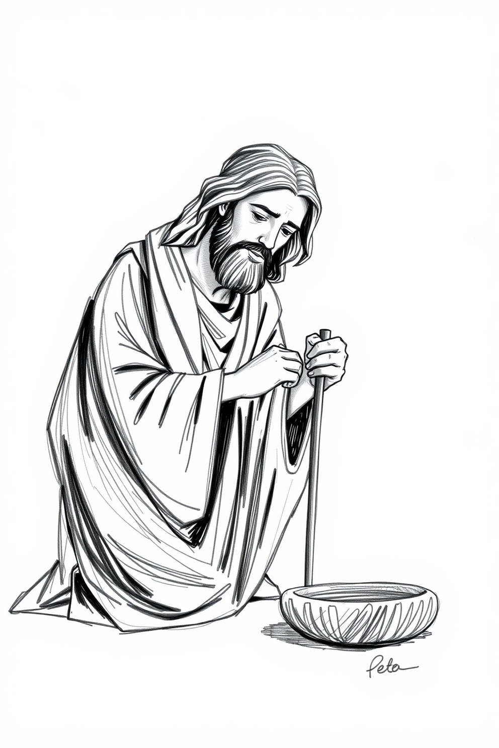 Peter Denies Jesus Simple Sketch Drawing