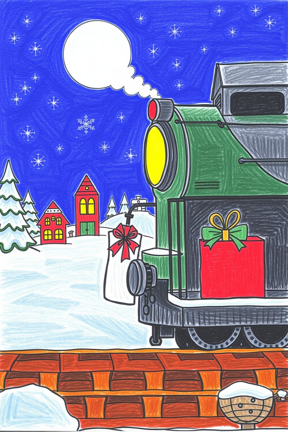 Polar Express Train Carrying Gifts Drawing
