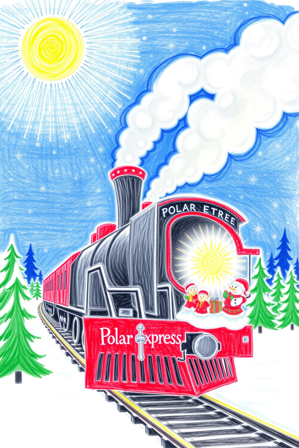 Polar Express Train at the North Pole Drawing