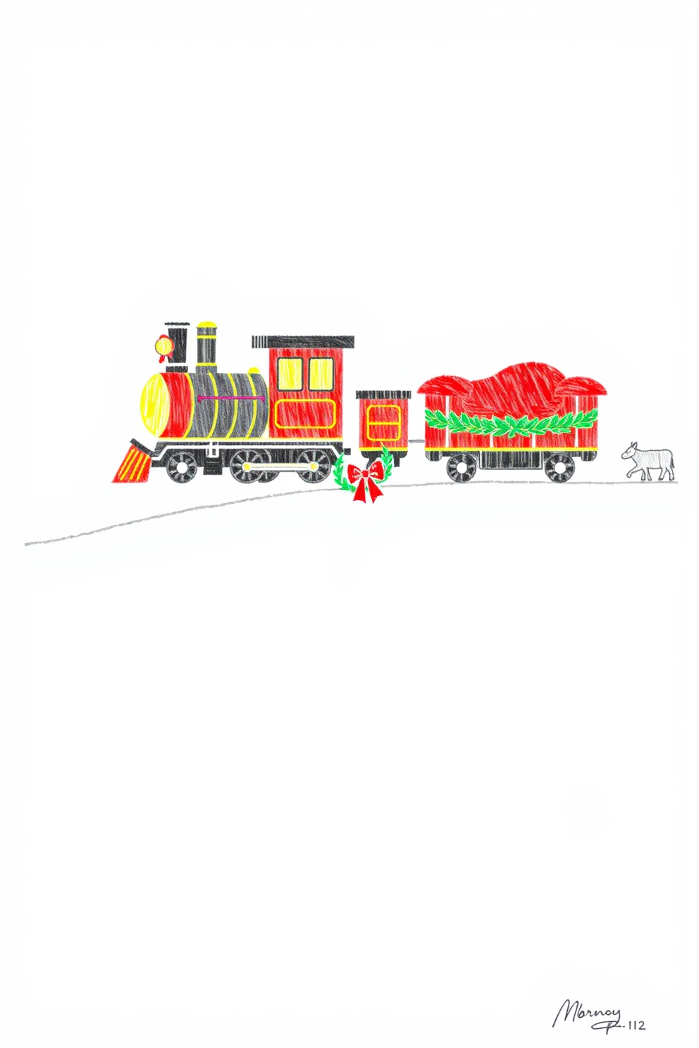Polar Express Train with Advent Wreath Drawing