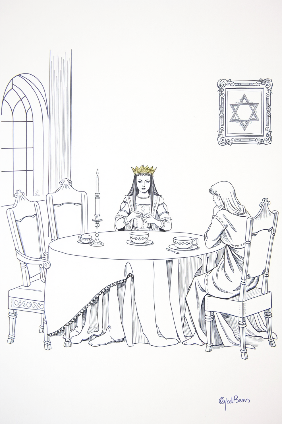 Queen Esther Table Setting Drawing