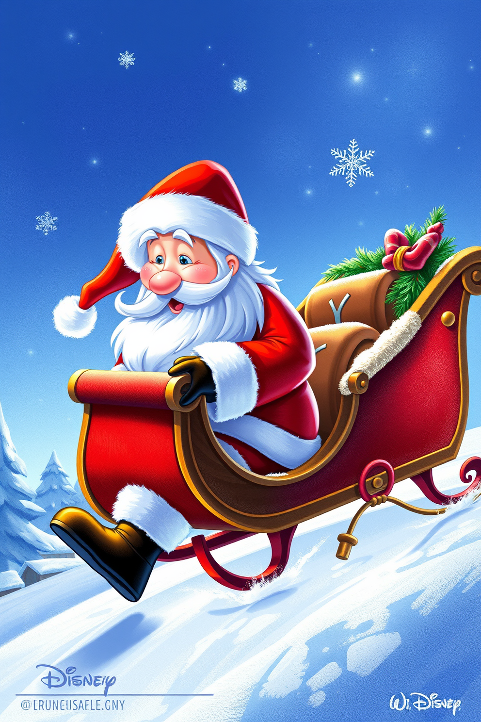 Realistic Disney Santa Claus in a Sleigh Drawing