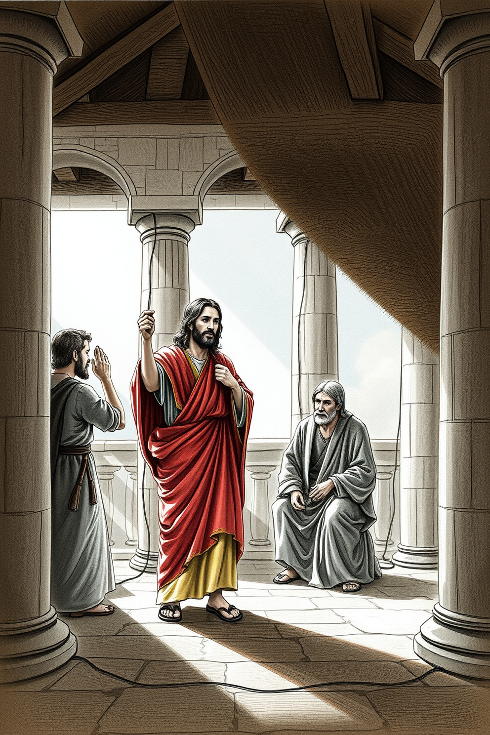 Realistic Jesus in the Temple Drawing
