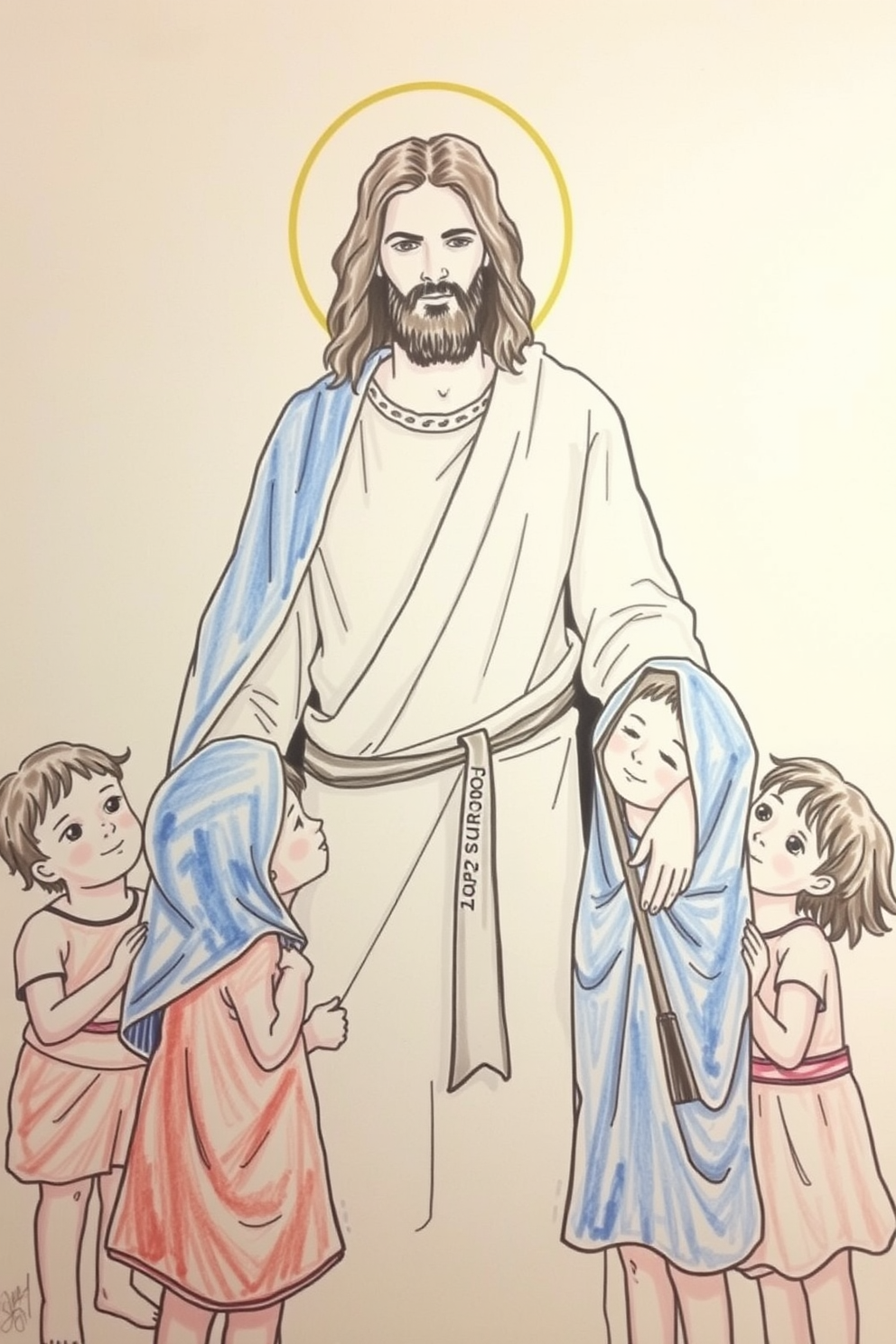 Realistic Jesus with Children Drawing