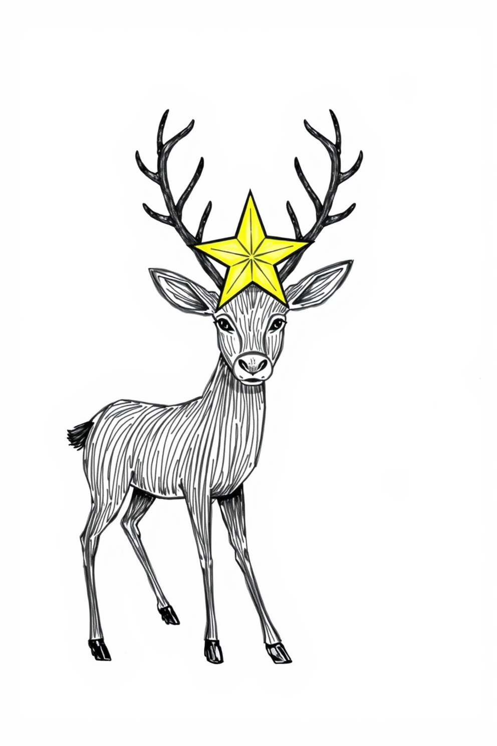 Reindeer with a Star over its Head Drawing
