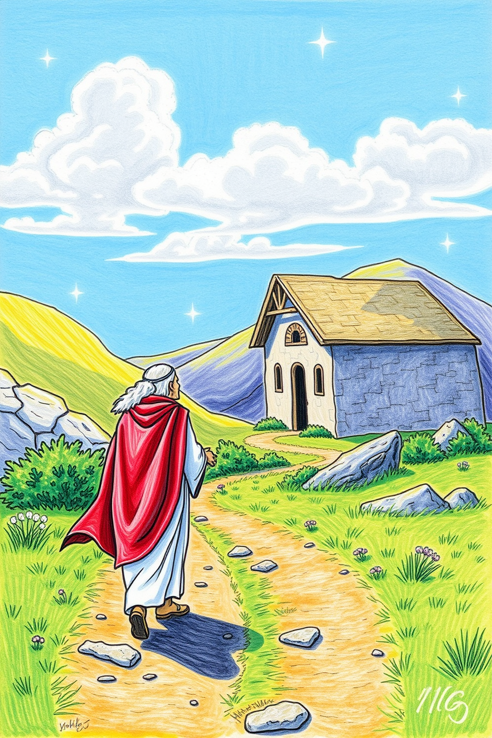 Road to Emmaus Color Pencil Illustration