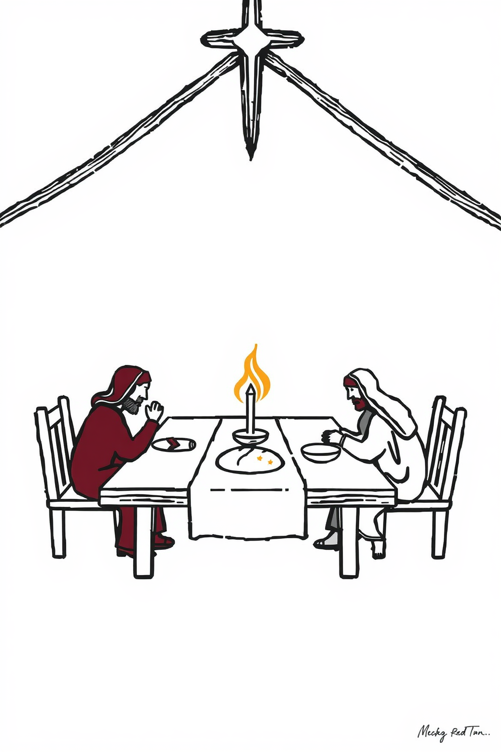 Road to Emmaus Table with Bread Drawing