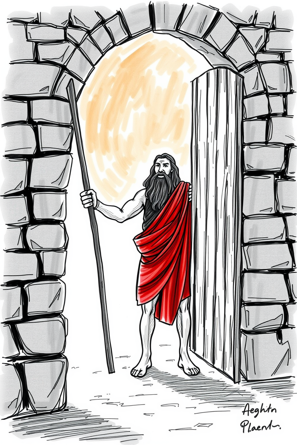 Samson Holding the Gates Drawing