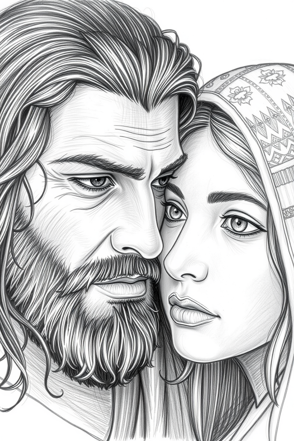 Samson and Delilah Realistic Portrait Drawing