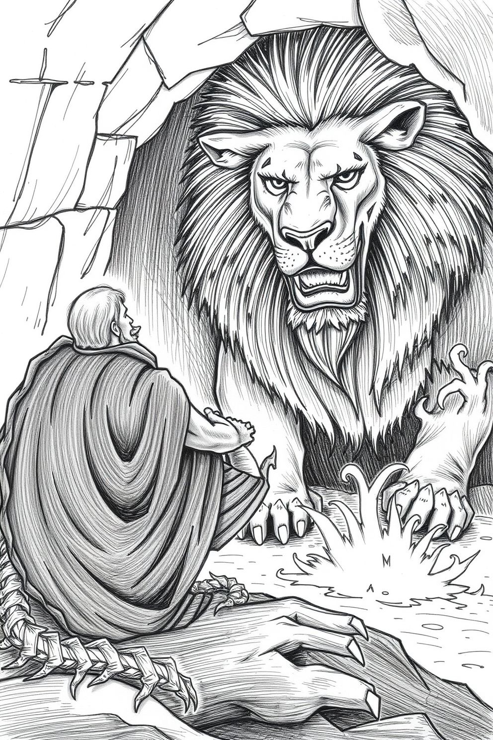 Samson in the Lion's Den Drawing