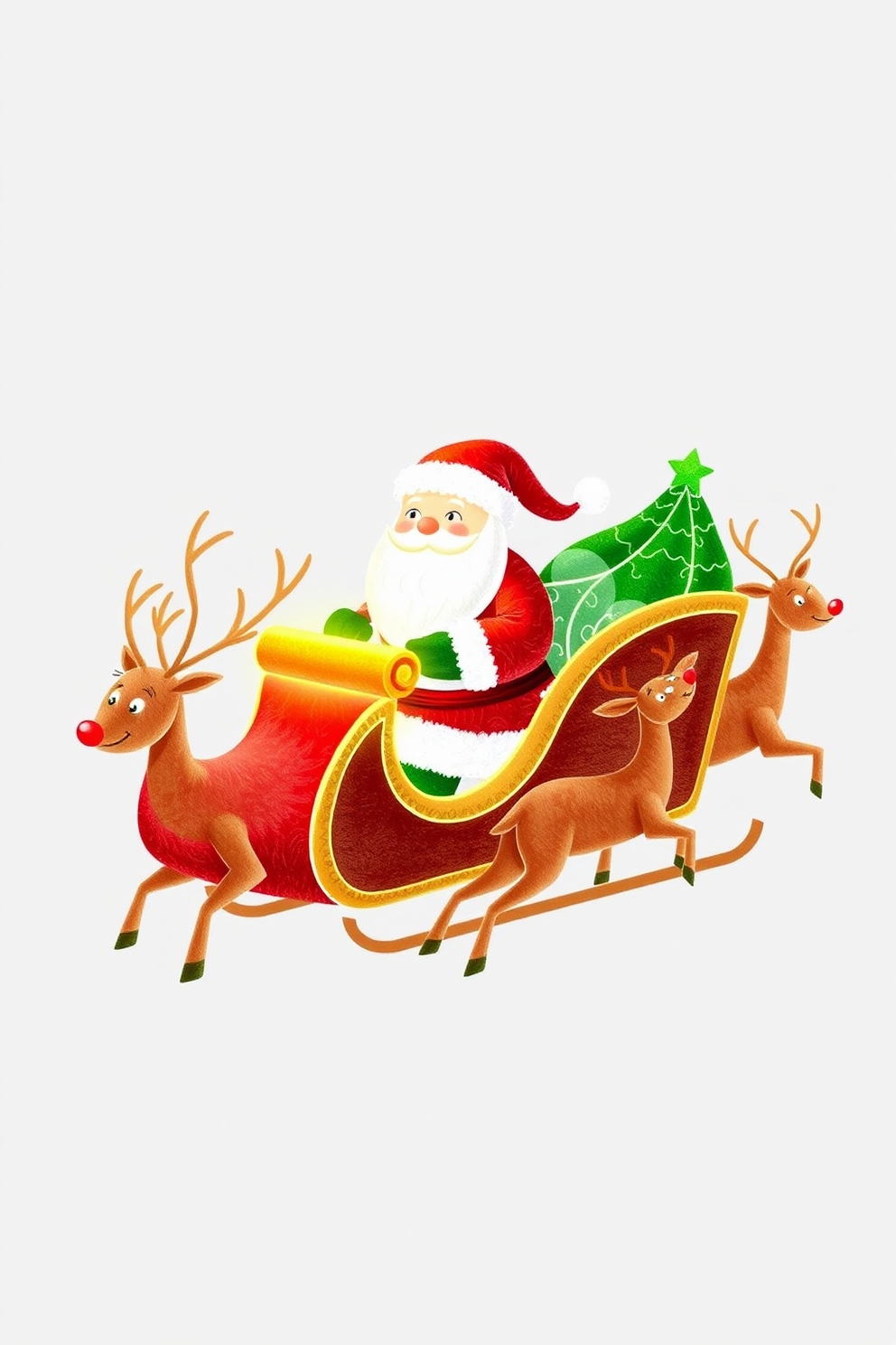 Santa Claus in a sleigh with reindeer drawing