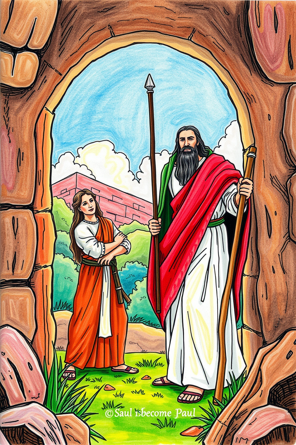 Saul Becomes Paul Colorful Drawing