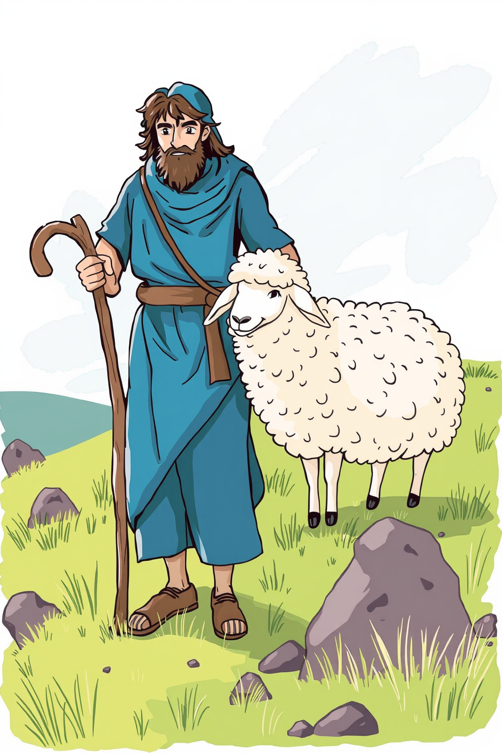Shepherd with sheep drawing