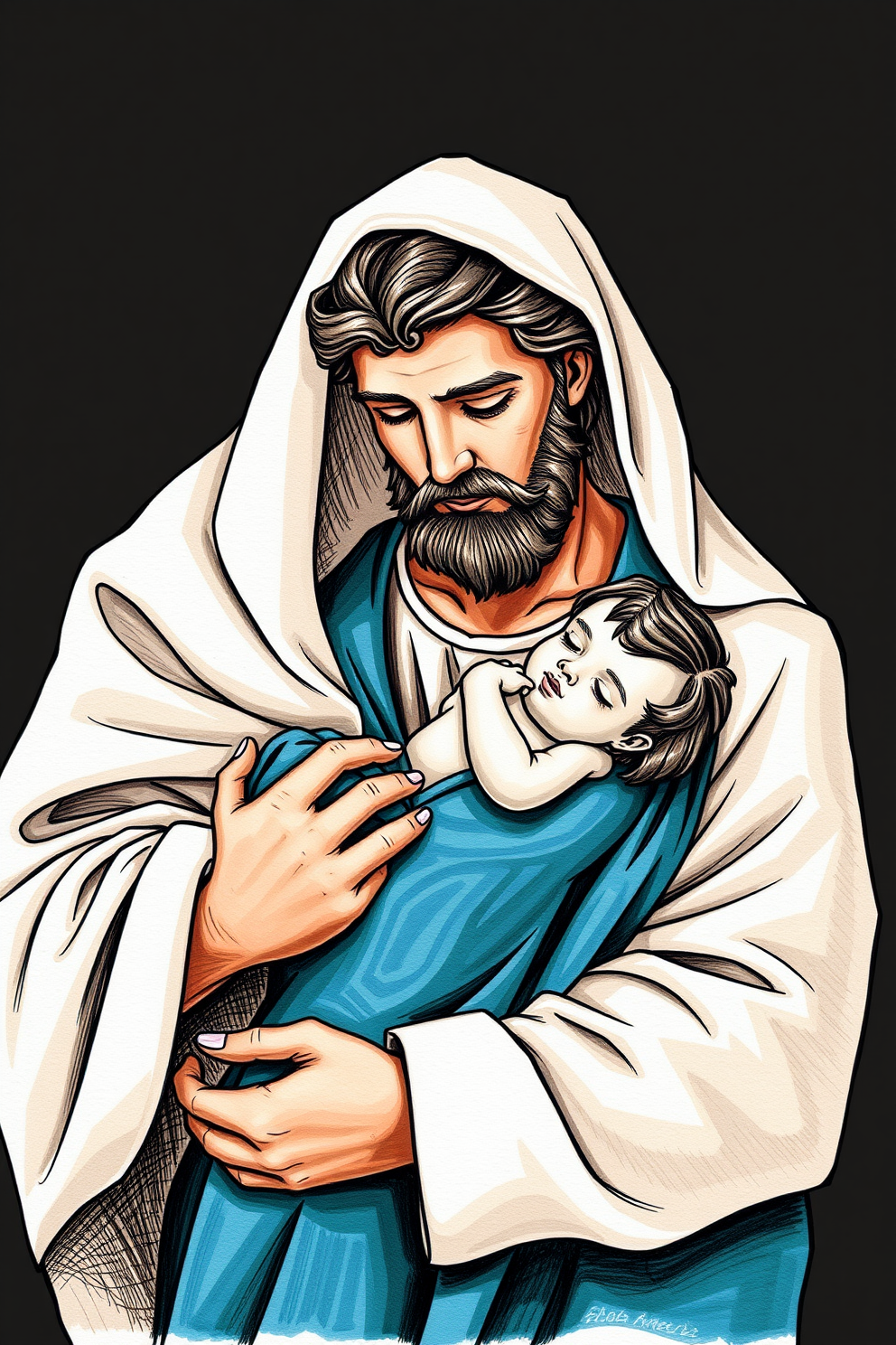 Simeon Holding Baby Jesus Drawing