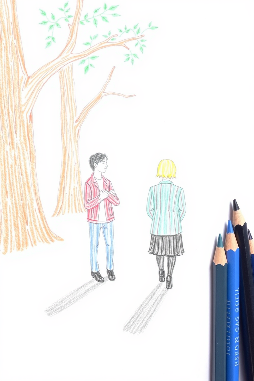 Simeon and Anna Color Pencil Drawing