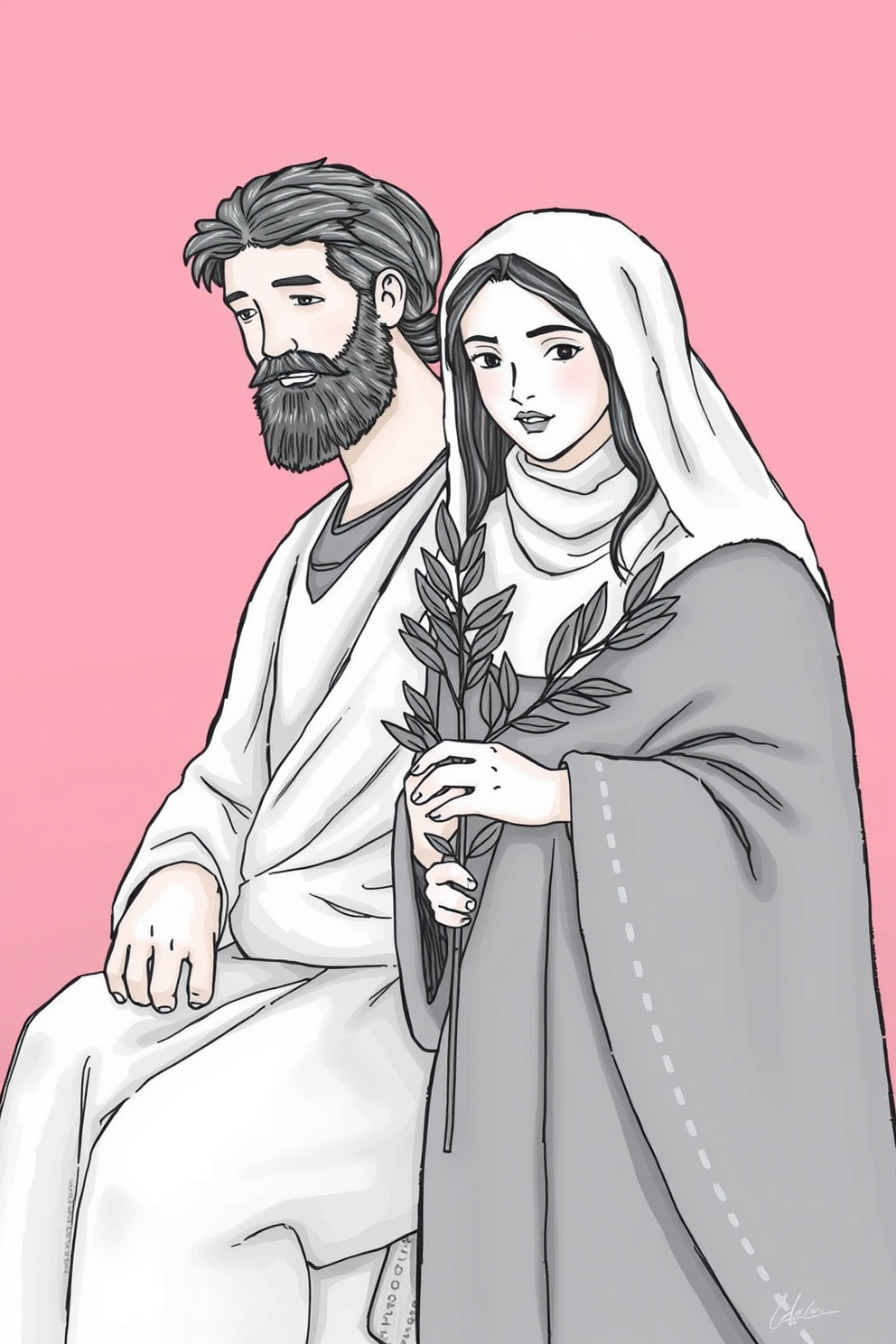 Simeon and Anna with Olive Branch Drawing