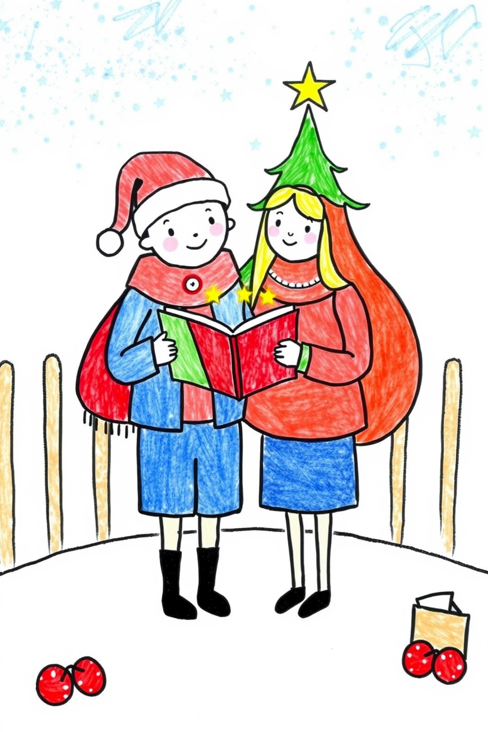 Simple Christmas Caroler Drawing